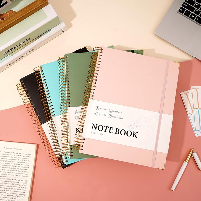 FLYING EAGLE Black Spiral Notebook College Ruled 8.5 X 11 with Tab Stickers Large Hardcover Notebooks for School Supplies A4 Note Book Journal Notebooks for Work Note Taking Office, 200 Pages