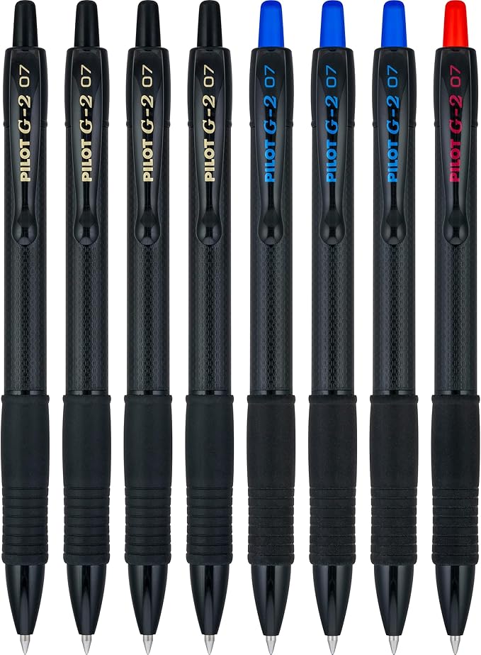 PILOT, G2 Edge Black, Blue and Red, Premium Gel Roller Pens, Sensory Writing Experience, 8ct box, Fine Point 0.7 mm