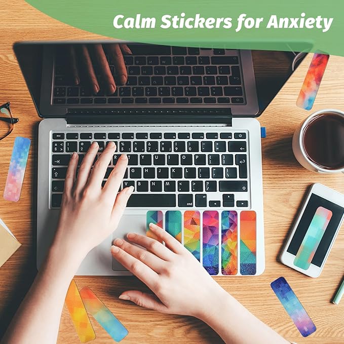 72 Pieces Anxiety Sensory Stickers with Storage Box - Calming Stickers 2 Textured Surface - Fidget Strips for Office & Classroom Desk Adult & Teen Stress