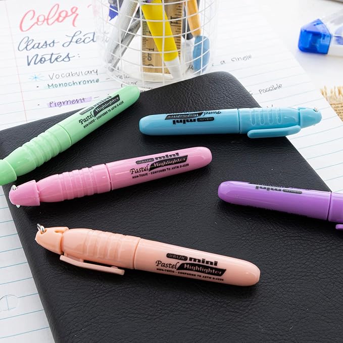 BAZIC Mini Highlighter Pen Pastel Color, Chisel Tip Broad Fine Line Highlighters Unscented (5/Pack), 144-Packs