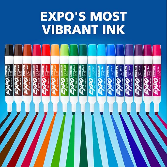 EXPO Low Odor Dry Erase Markers, Chisel Tip, Assorted Colors, 12 Count