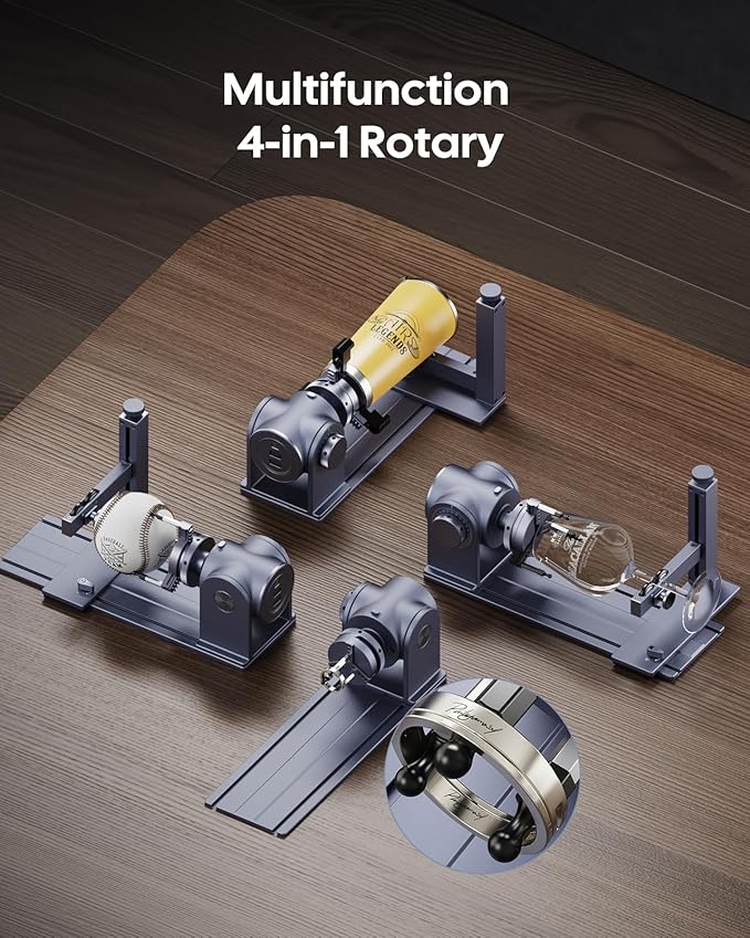 LaserPecker Rotary Extension for LP5/LP4 Engravers, 3-200mm Cylindrical Engraving, 180° Angle Adjustment & Scale Dial - Professional Rotary Module for Rings/Bottles/Cones