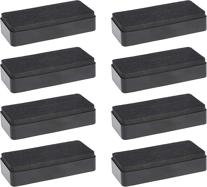 Amazon Basics Dry-Erase Whiteboard Eraser, for School, Office, Home, and Classroom, Black, 8-Pack,