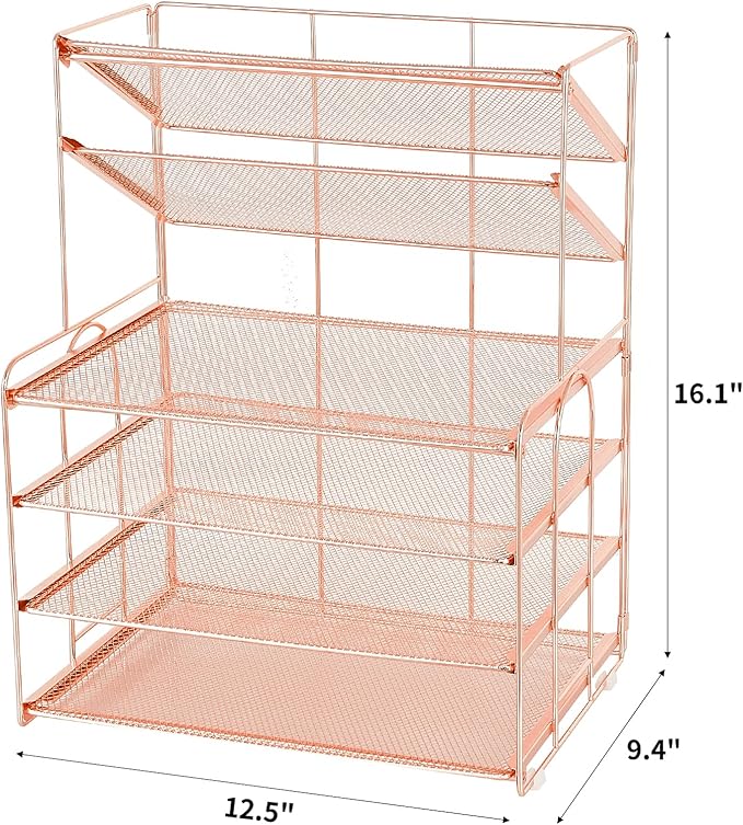 Desk Organizers and Accessories, 6-Tier Letter Tray Paper Organizer, Desktop File Organizer, Office Desk Accessories for Office Supplies (Rose Gold)