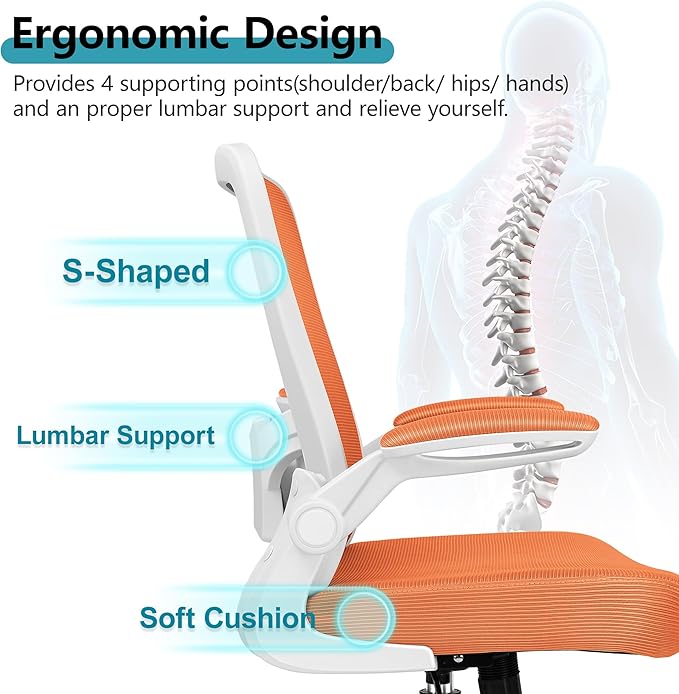 FelixKing Office Chair, Ergonomic Desk Chair Breathable Mesh Chairs with Adjustable High Back Lumbar Support Flip-up Armrests, Executive Swivel Comfy Task Computer Chairs for Home Office Sunset Orange