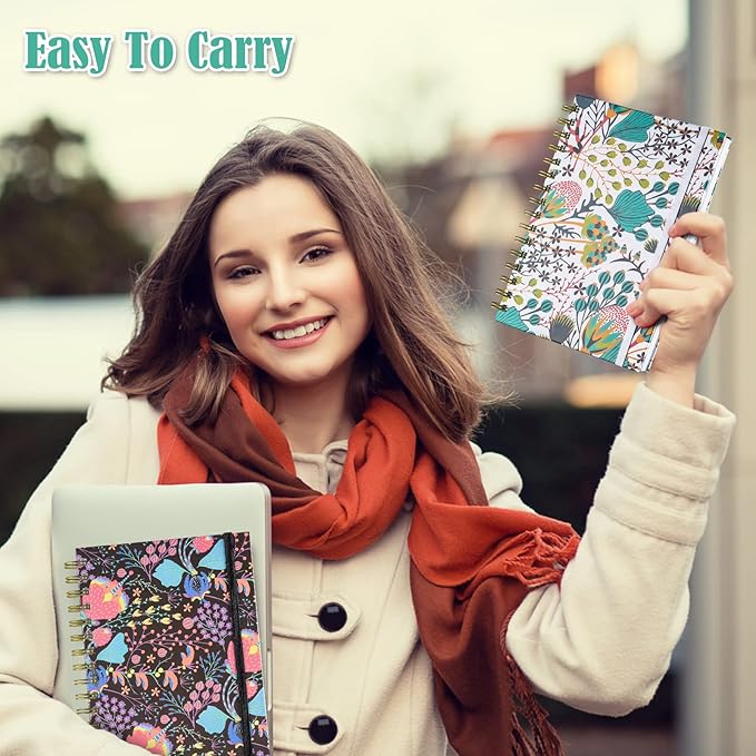 Spiral Notebook, A5 Lined Journal for Women, Hardcover Spiral Journal with 2 Pockets, College Ruled Notebooks, Cute Notebook for Office, School Supplies, Gifts (160 Pages, 6.3" x 8.46")