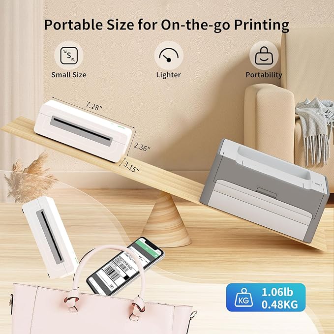 Bluetooth Thermal Shipping Label Printer, 4X6 Inkless Label Machine for iOS, Android, Laptop, Wireless Printer for Small Business, Compatible with Amazon, UPS, Shopify, White