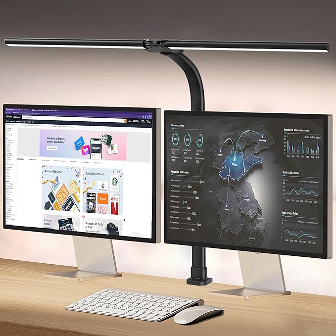 Led Desk Lamp for Home Office,24W Bright Eye-Caring Desk Light with Clamp,5 brightness and 5 temperatures Dimmable Workbench Task Light, Adjustable Gooseneck Table Lamp for Monitor Study(black)