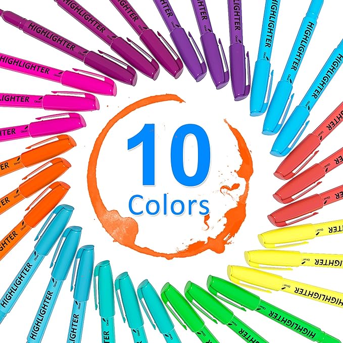 Lelix 30 Pack Highlighters, 10 Bright Colors, Chisel Tip, Quick Drying for Back to School, Office, Home, ideal for Highlighting Underlining