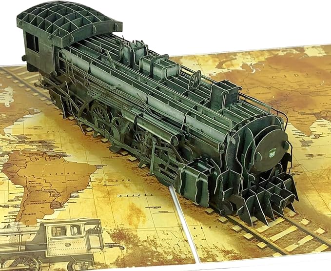 Vintage Steam Train 3D Pop-Up Card, Handcrafted Design for Father's Day, Birthdays, and Anniversaries – Meaningful Gift for Dad, Husband, Men, Boyfriend, Grandad, and Adults