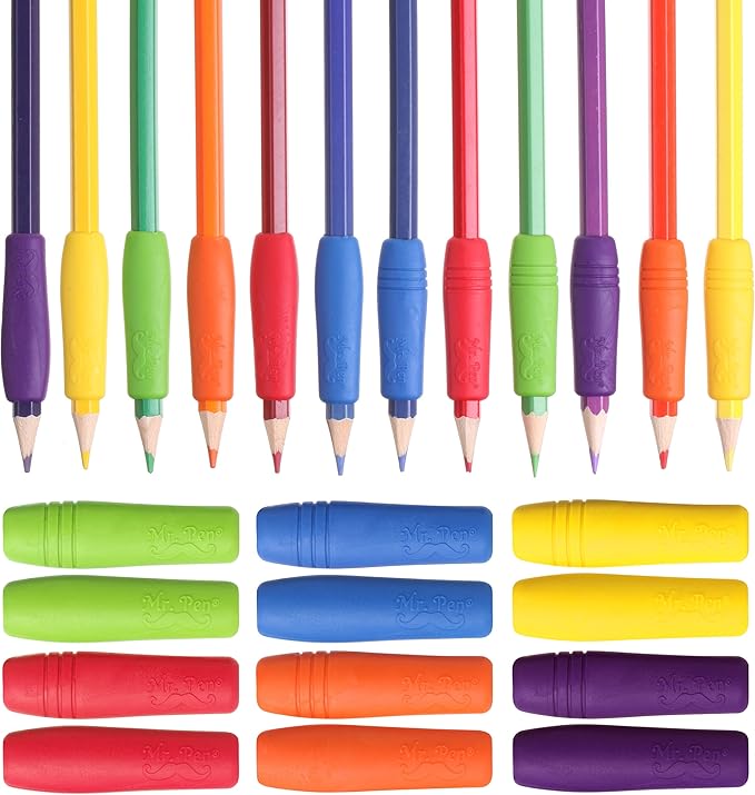 Mr. Pen- 12 Pack, Colorful, Pencil Grips, Pencil Holder for Kids, Pencil Grippers for Kids, Rubber Pen Grips for Adults with Arthritis