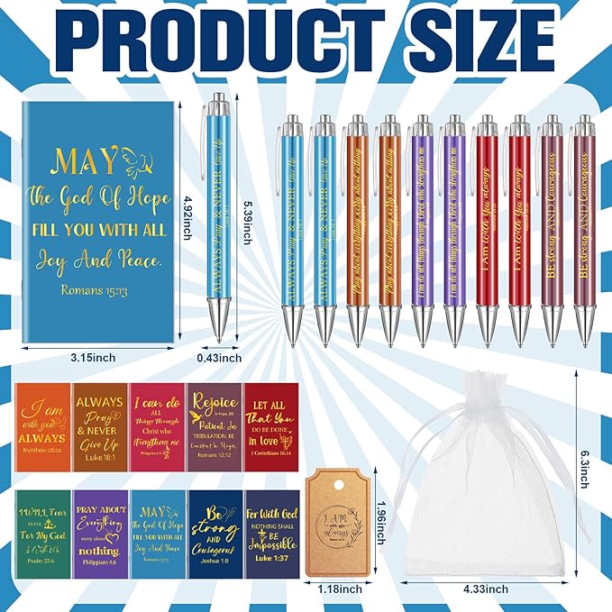 200 Pcs Bible Verse Sets Church Christian Gift Include 50 Scripture Notebooks 50 Bible Bamboo Pens 50 Thanks Tags 50 Organza Bags for Women Man Christian Party Gifts(Colorful,Novel)