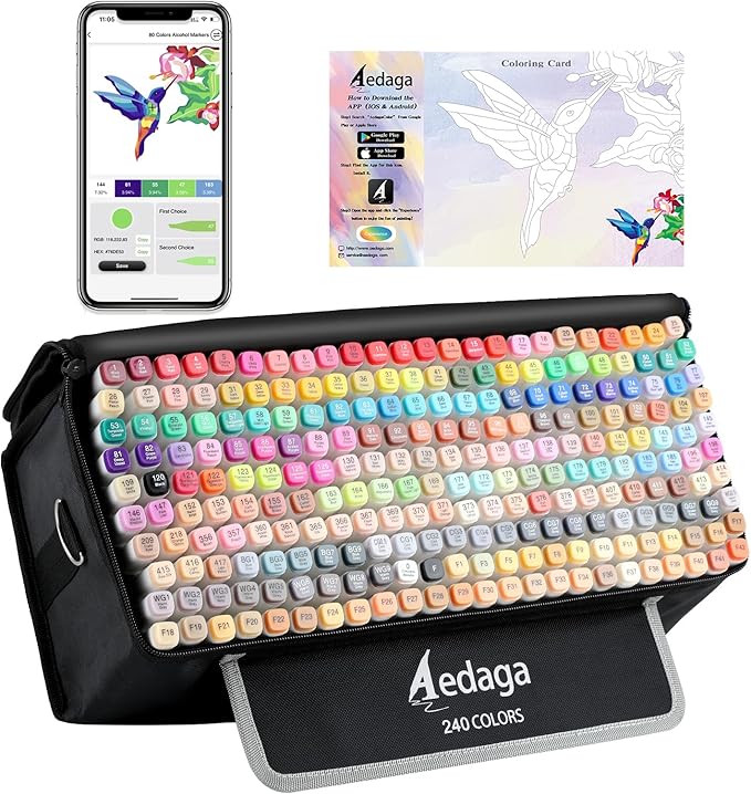 YHC 240 Colors Alcohol Markers for Artists, Free APP for Coloring, Dual Tips Alcohol-Based Markers for Drawing,Painting and Sketching, Great Gift Idea for Kids and Adults