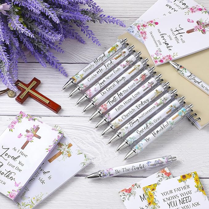 Colarr 24 Pcs Christian Bulk Gifts for Women Men Bible Verse Pens and Notebooks Religious Easter Gifts Scripture Ballpoint Pens Journals Sunday School Church Inspirational Study Supplies(Cross)