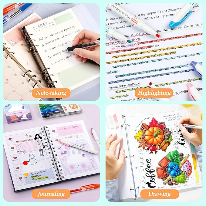 Shuttle Art 20 Pack Journaling Kit,10 Colors Dual Tip Highlighters and 10 Colors Retractable Gel Ink Pens,Perfect for Kids and Adults Coloring,Underlining, Highlighting, Writing in Office Home&School