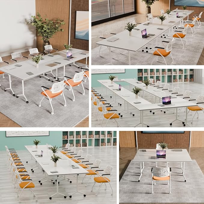 Conference Table, Folding Conference Tables for 2-20 People, Modern Conference Room Table with Wheels, Super Sturdy Large Rectangle Mobile Meeting Seminar Tables for Office (2PCS 55.1in)