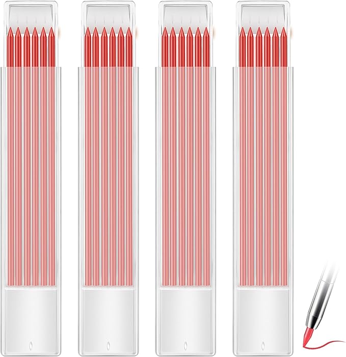 Hiboom 24 Pieces 2.8mm HB Refill for Carpenter Pencil, Study Long Lasting Pencil for Mechanical Pencil Woodworking Construction(Red)