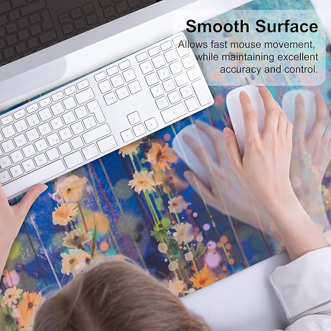 QIYI Large Desk Pad, Waterproof PU Leather Mouse Pad for Desktop, Blue Green Floral Home Décor Office Desk Accessories, Non Slip Desk Mat Writing Pads for Home Office 31.5" x 15.7" - Ivy Flowers