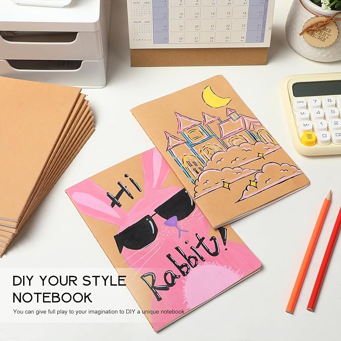 miikoul 100 Pack A5 Kraft Paper Notebook Lined Journal Bulk, 8.3 x 5.5 Inch, 60 Pages/30 Sheets, 80GSM, Travel Notebook Notepad for Adult, Students, Gift, School, Office Supplies