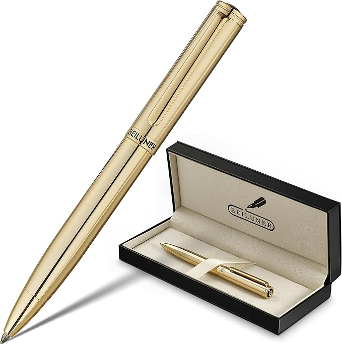 BEILUNER Gold Gel Pen, Stunning Luxury Pens with 24K Gold Plating, Black Ink Refill, Executive Gift Set for Family & Friends, Writing, Fancy, Office, Retractable, Graduation Gifts, Nice Designer Pens