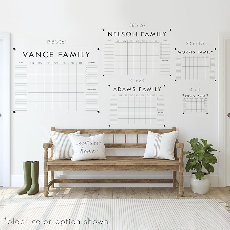 Personalized Clear Acrylic Calendar for Wall, Calendar Whiteboard for Wall, Dry Erase Wall Calendar, Wall Calendar Organizer System for Home (Block, Navy, 47.5"W x 36"H)