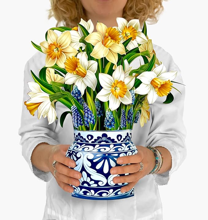 Freshcut Paper Pop Up Cards, English Daffodils 12 inch Paper Flower Bouquet Greeting Cards with Blank Note Card & Envelope, Birthday Gifts for Women