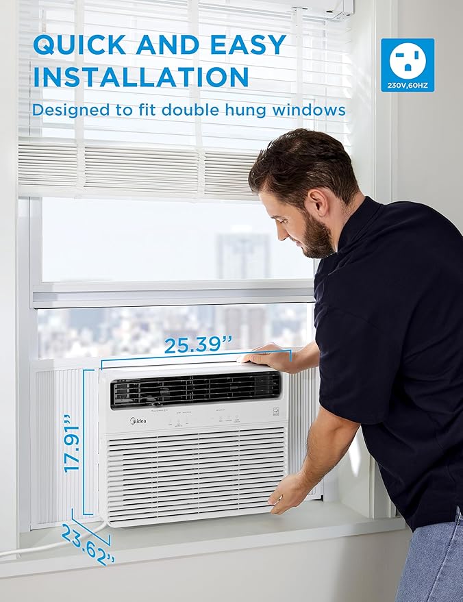 Midea 24,000 BTU Smart Inverter Window Air Conditioner with APP, Alexa Control, 230V AC Unit Cools up to 15,00 Sq. Ft, Quiet Operation, Energy Saving, Remote & Easy Installation Kit, White
