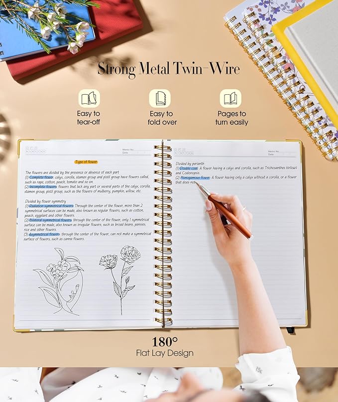 Aesthetic Spiral Notebook Journal for Women, 200 Pages Lined Notebooks 8.5” x 11”, A4 Large Hardcover Spiral Journals with 100 GSM Thick Paper, Cute College Ruled Notebook for Writing Work School