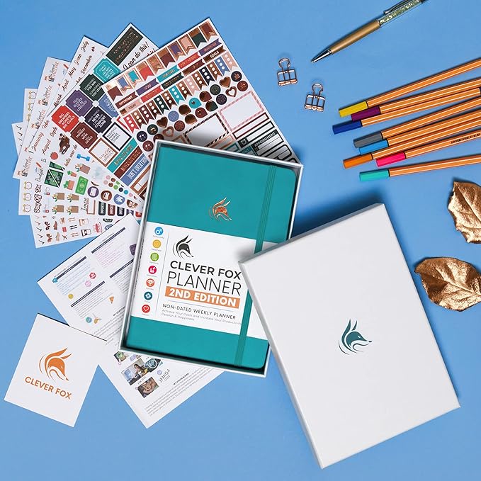 Clever Fox Planner 2nd Edition – Colorful Weekly & Monthly Goal Planner, Time Management & Productivity Organizer, Undated, A5 (Turquoise)