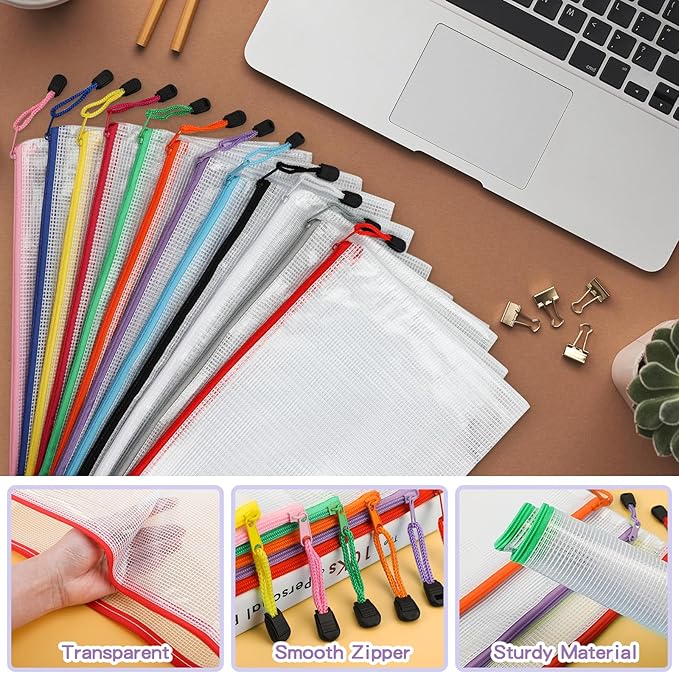 Umriox Small Zipper Pouch, 9.5x7.1 in (12 Colors, 36 Packs), Mesh Bags with Zipper, Storage Bags, Zipper Bags for Office Supplies Travel Storage