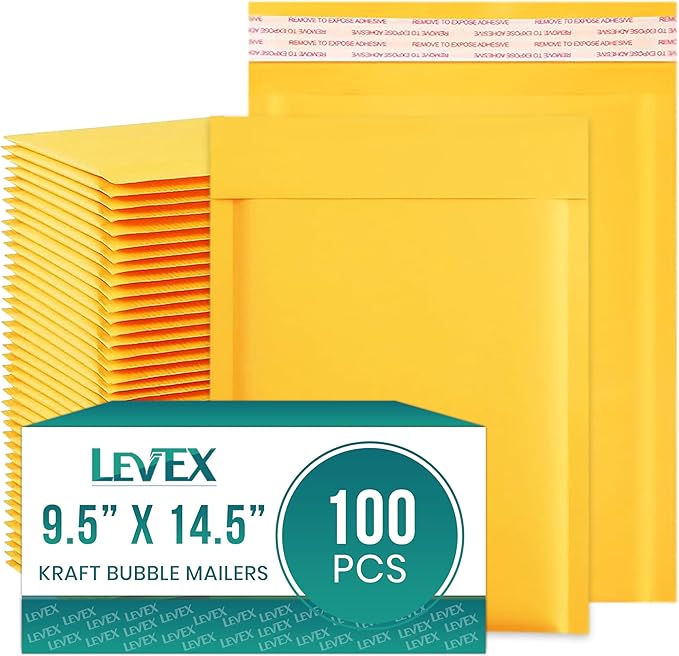 Levex - #4 9.5" x 14.5 [100 Pack) Kraft Bubble Mailers, Padded Envelope Mailers, Packing Envelope & Mailing Bags for Shipping