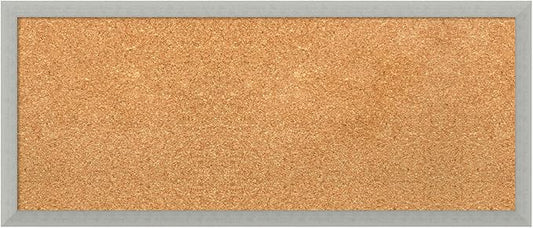 Amanti Art Natural Cork Board for Wall, 14x32 Vision Board with Silver Wood Frame, Medium Corkboard Office Decor for Home Organization, Casual Corkboard Pinboard to display items for home organization