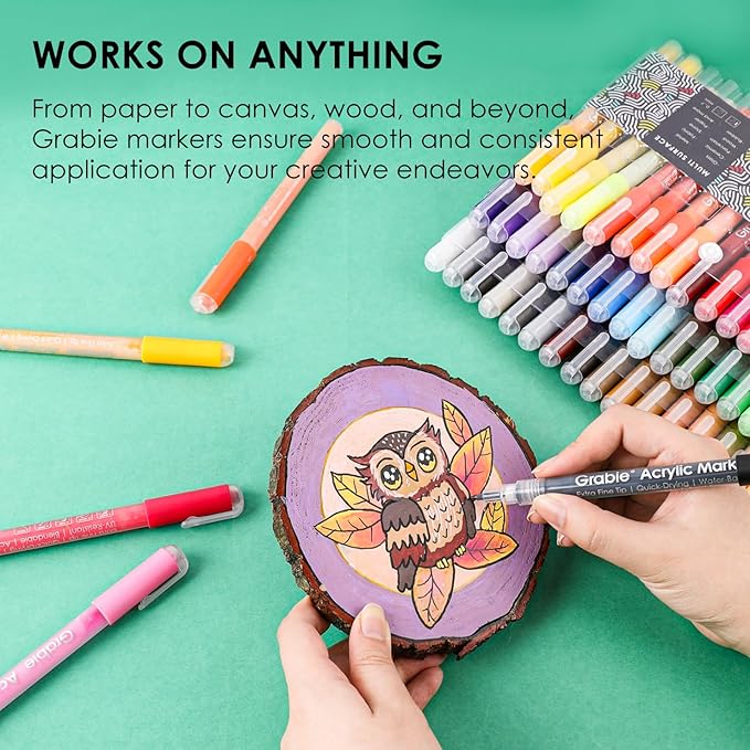 Grabie Premium Paint Pens - 48 Colors Art Supplies, Extra Fine Tip (0.7 mm) Acrylic Paint Markers for Various Surface