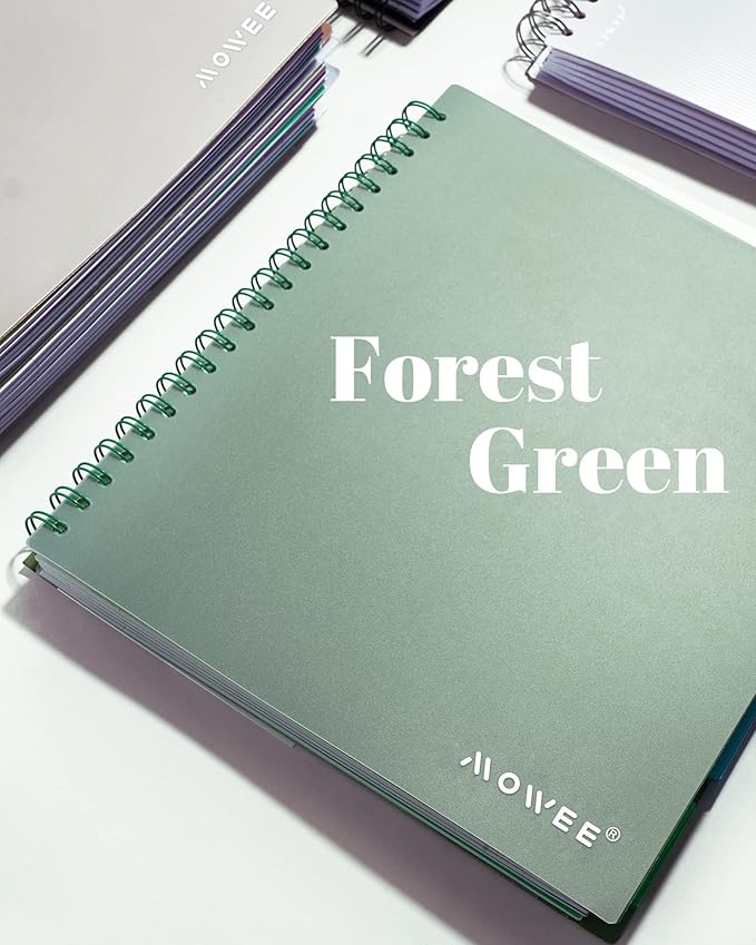 5 Subject Notebook - Spiral Notebook, College Ruled Notebook With Dividers Pocket, Tabs, 11" Ruler, 300 Pages, for Writing Journal, Home & Office, School Supplies, 8.5x11''Forest Green 150Sheets