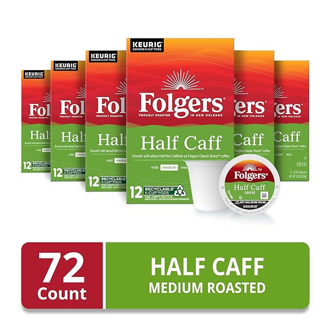 Folgers Half-Caff Medium Roast Coffee, 72 Keurig K-Cup Pods