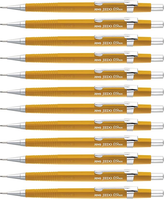 JAVAPEN 0.9mm Mechanical Drafting Pencils – 12-Pack, Heavy-Duty Lead, Comfortable Grip, Anti-Roll Hex Barrel, Built-in Eraser, Made in Korea