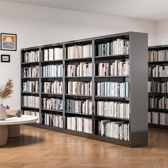 5 Tier Metal Bookshelf, 66" Tall Bookcase, Adjustable Book Shelves, Modern Black Book Shelf Storage Shelves for Bedroom, Living Room, Office, Library, Classroom, School