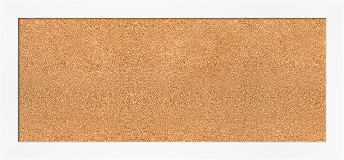 Amanti Art Natural Cork Board for Wall, 17x37 Vision Board with White Frame, Medium Corkboard Office Decor for Home Organization, Modern Corkboard Pinboard to Display Items for Home Organization in