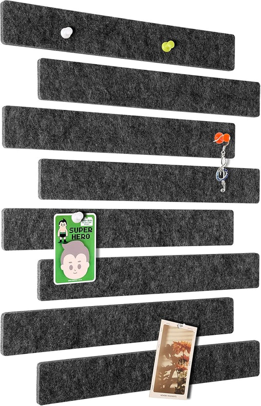 Cork Board for Walls - 8 Pack Felt Pin Board Bar Strips - Self-Adhesive Lightweight Bulletin Board - Cork Board for Office with 40 Push Pins No Damage for Wall