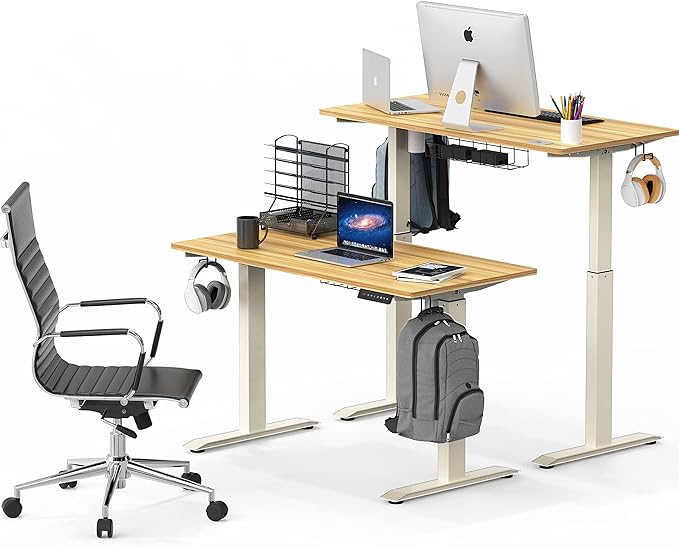 SHW 48-Inch Electric Height Adjustable Standing Desk with Drawer, Memory Preset and Cable Management Tray, Oak