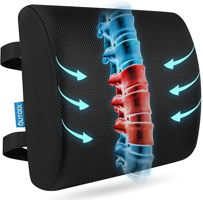 Lumbar Support Pillow for Office Chair, Memory Foam Office Chair Back Support,Lower Back Pillow for Car Seat, Back Pain Relief, Back Pillow for Chair with Adjustable Strap and Mesh Washable Cover