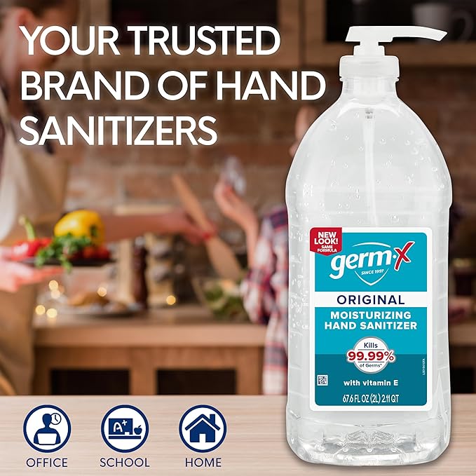 Germ-X Original Hand Sanitizer, Fast-Drying Moisturizing Gel with Vitamin E, Instant & No Rinse Formula, 62% Alcohol, Back to School Supplies, Bulk Size Pump Bottle, 67.6 Fl Oz (Pack of 1)