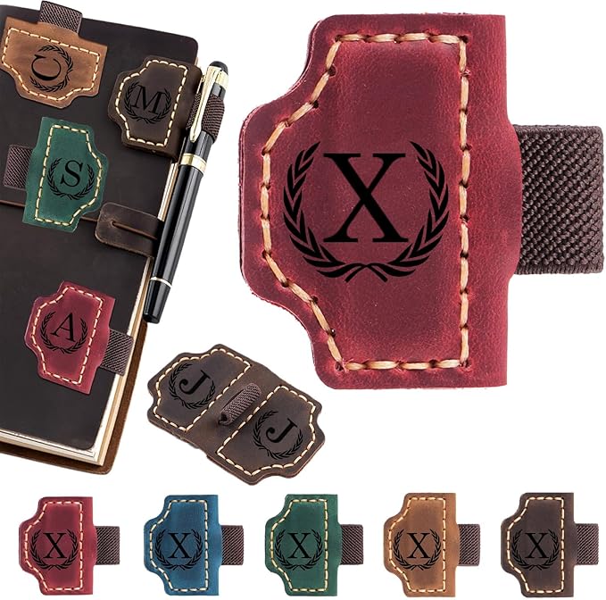 Artlaza Personalized Magnetic Leather Bookmark with Pen Holder - 26 Letters Custom Book Mark with Name Initial Engraved Book Marker for Readers, Book Lovers, Travelers - Gift for Women & Men(Red，X