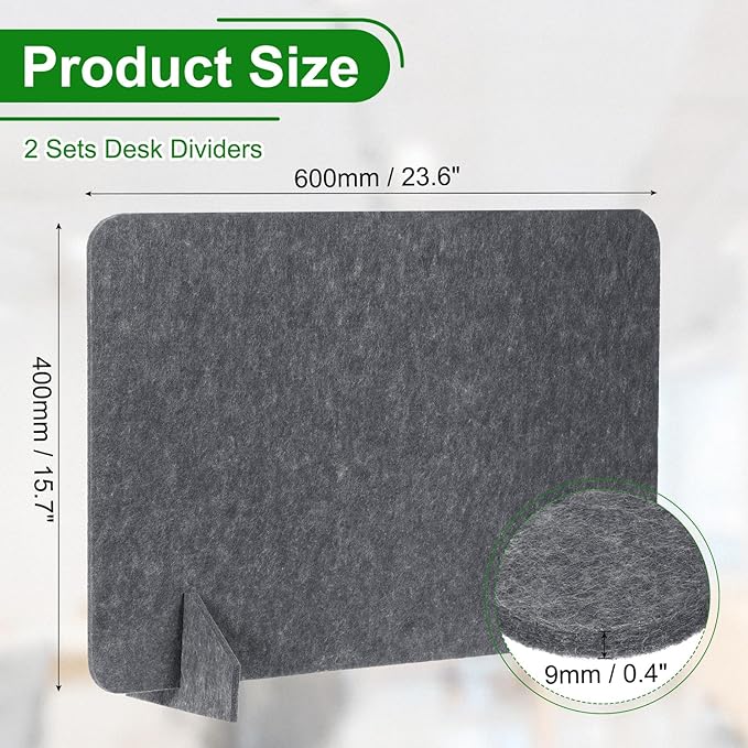 PATIKIL Desk Divider, 2 Set 24 x 16 Inch Acoustic Freestanding Desk Divider Desk Privacy Panel with 4 Pcs Support Feet for Library Office Workstation, Dark Grey