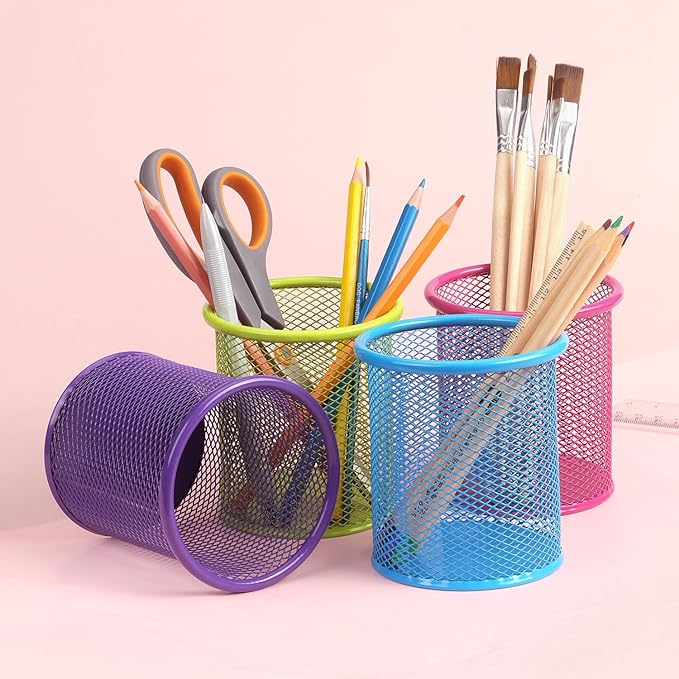Tamaki Pen Holder Cup for Desk, Wire Mesh Pencil Cup Holder for Desk Office Pen Organizer (Pink)