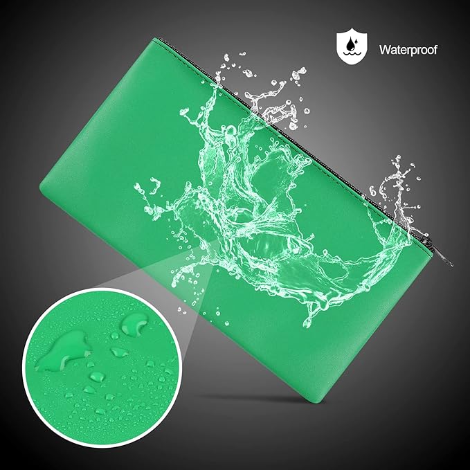 4Pack Money Bag 11 X 6 ", Safe Durable Money Bags with Zipper for Cash Waterproof, Coin Money Pouch PU Leather Bank Bag, Bank Bags with Zipper for Checks Makeup Bills Receipts Tool Storage Bag (Green)