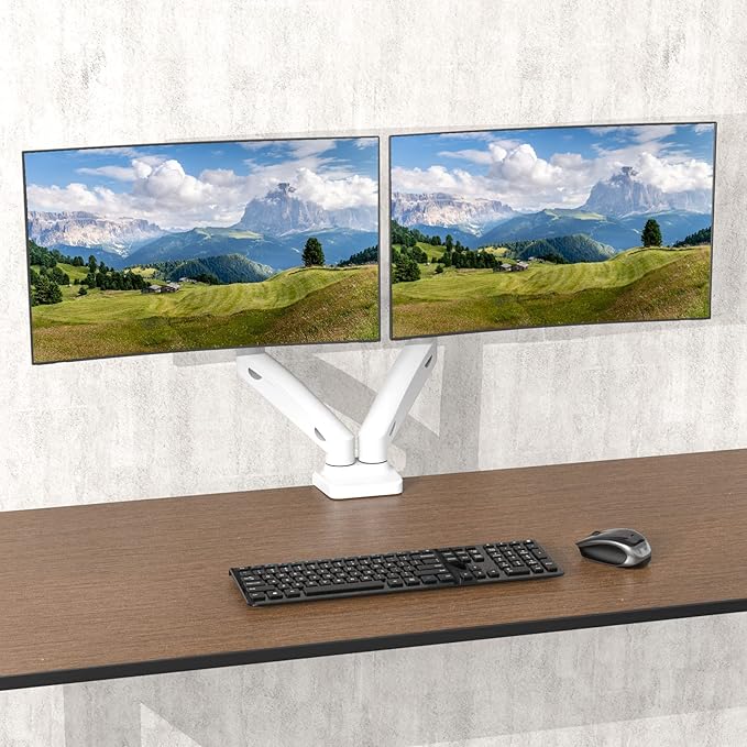 WALI Dual Monitor Stand, Adjustable Gas Spring Arm Monitor Mount for 2 Monitors up to 32 Inch,19.8lbs Capacity (GSMP002W), White by WALI