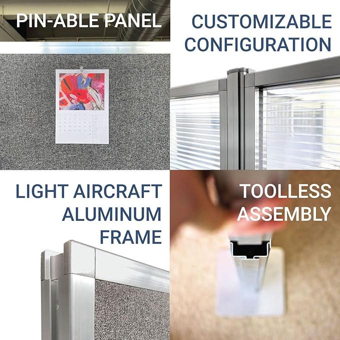 Versare Hush Panel Cubicle Kit | Workstation Partition Walls | Sound Dampening Cubicle Walls | Partitions for Desks