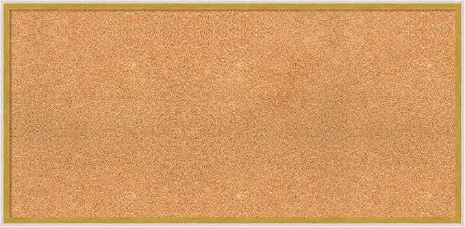 Amanti Art Natural Cork Board for Wall, 19x39 Vision Board with White Frame, Large Corkboard Office Decor for Home Organization, Modern Corkboard Pinboard to Display Items for Home Organization in