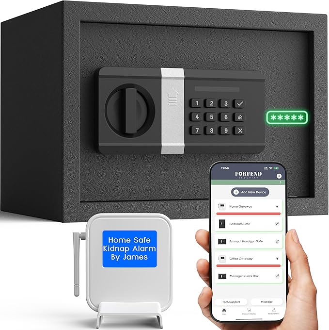 FORFEND Smart Home Safe | WiFi Safe Box App Lock/Alarm | Voice Command, Kidnap Alarm, Tamper Detect, Frozen Mode, Sub Account| Digital Safe Anti Theft